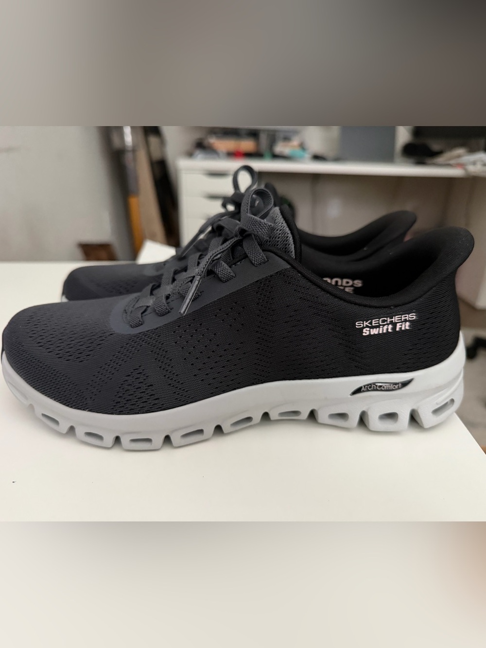 Skechers Women’s Swift Run Knit Sneaker - Black with White Sole